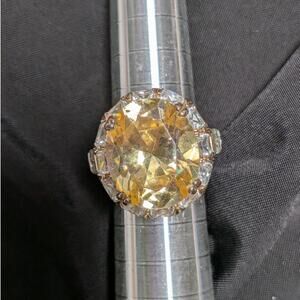 Statement Cocktail Ring Adjustable Size 6.25 8 Yellow Crystal Rhinestone READ